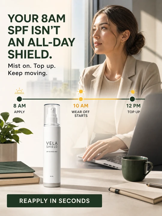 Educational Vela Shield ad exposing the midday SPF protection gap