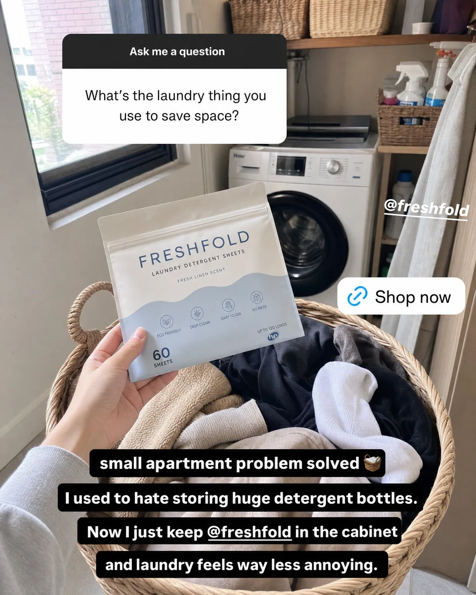 Freshfold laundry sheets story problem-solution concept